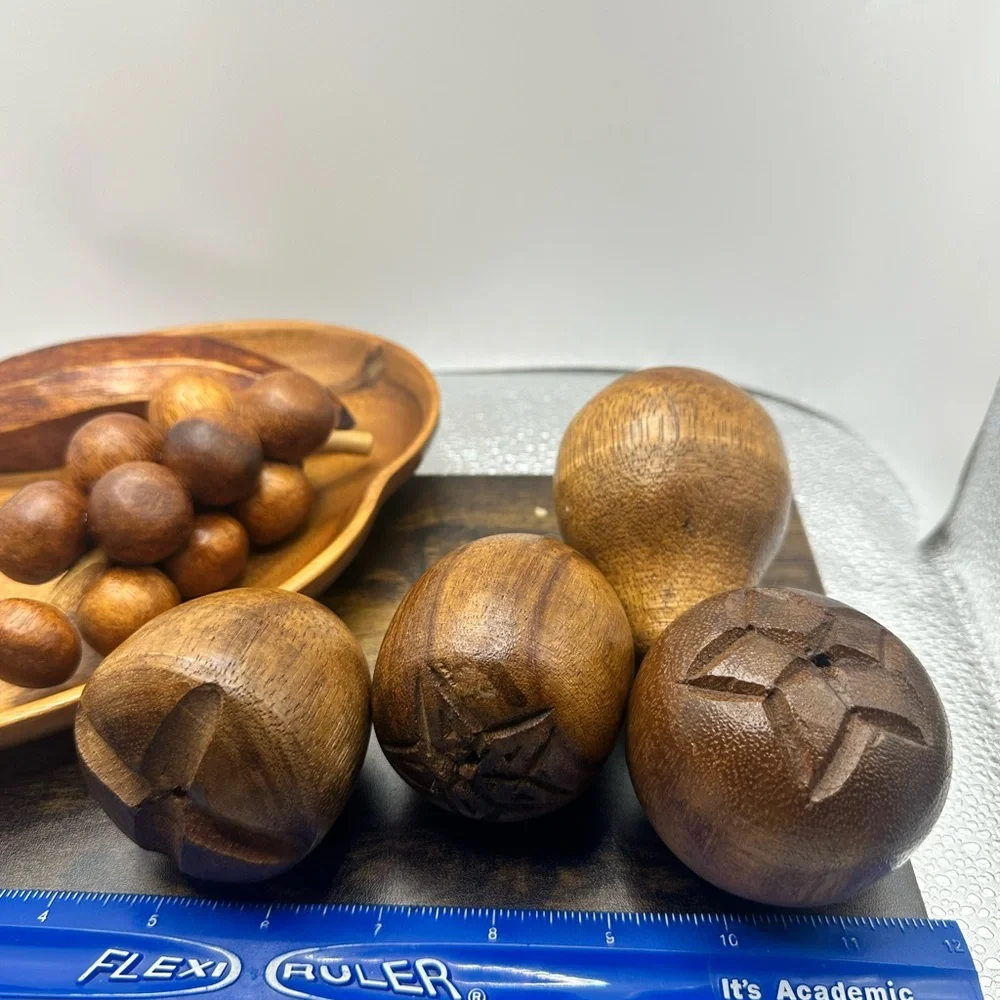 Mid Century Modern Carved Wood Fruit Centerpiece